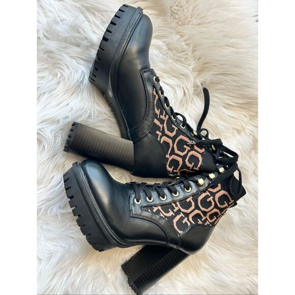 Guess black Logo Chunky Heel combat Lace-up Platform Ankle Boots Size 6M y2k - Picture 1 of 5